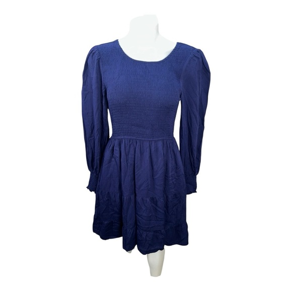 MEROKEETY LONG SLEEVE SMOCKED TIERED MINI DRESS SIZE M New - Picture 2 of 9